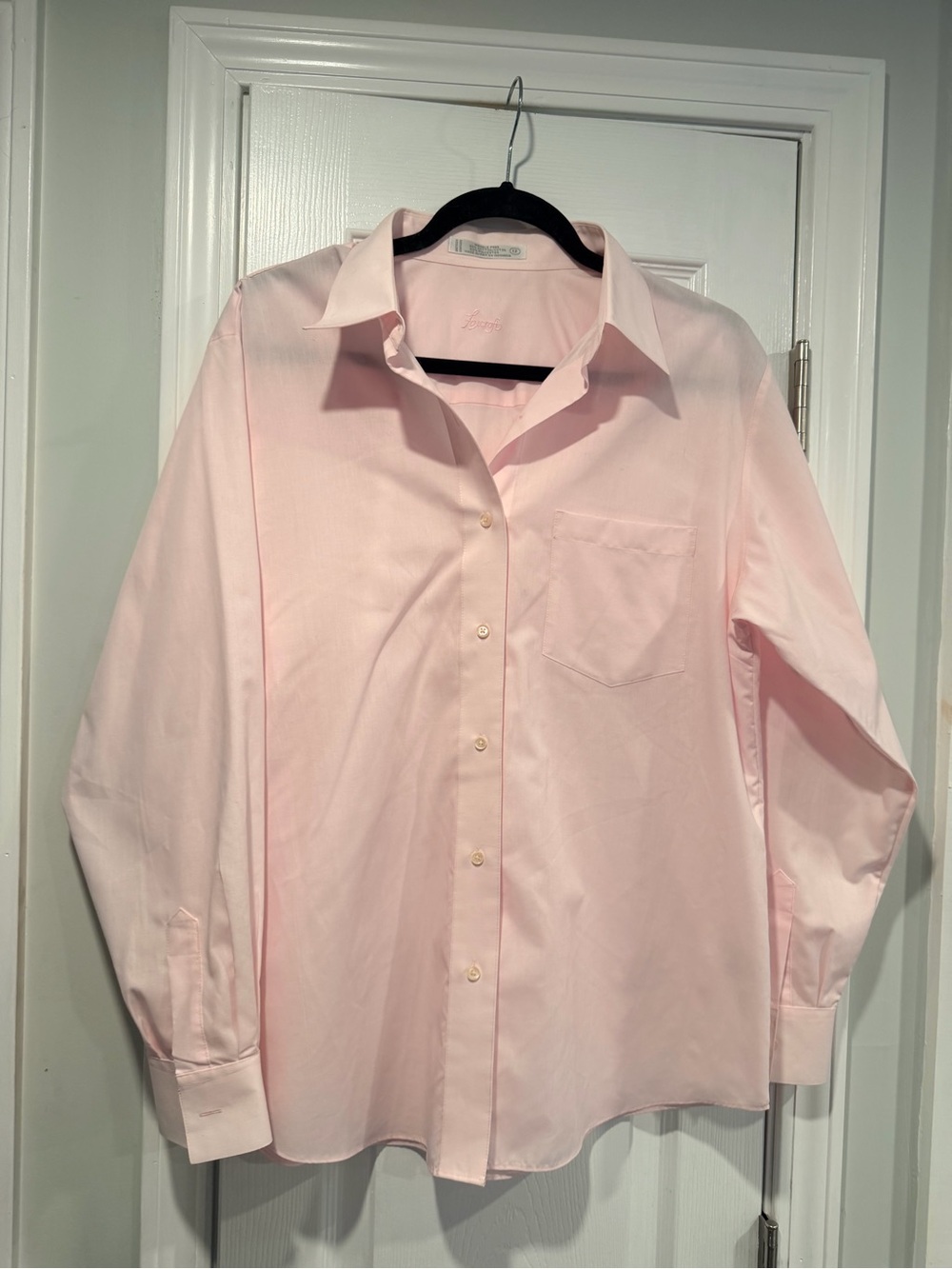 Foxcroft Size 12 Pink Wrinkle Free Button Front Shirt Long Sleeve Cotton Blend
